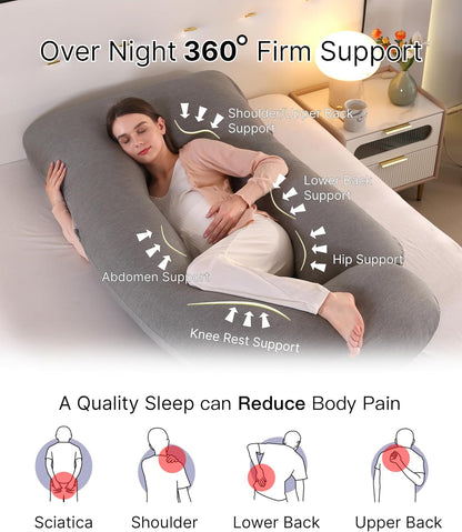 ALLOPERA Pregnancy Pillows for Sleeping, 57-Inch U-Shaped Full Body Maternity Pillow with Adjustable Fill and Removable Washable Cover, Back, Belly, Hip and Leg Support for Pregnant Women, Black Grey