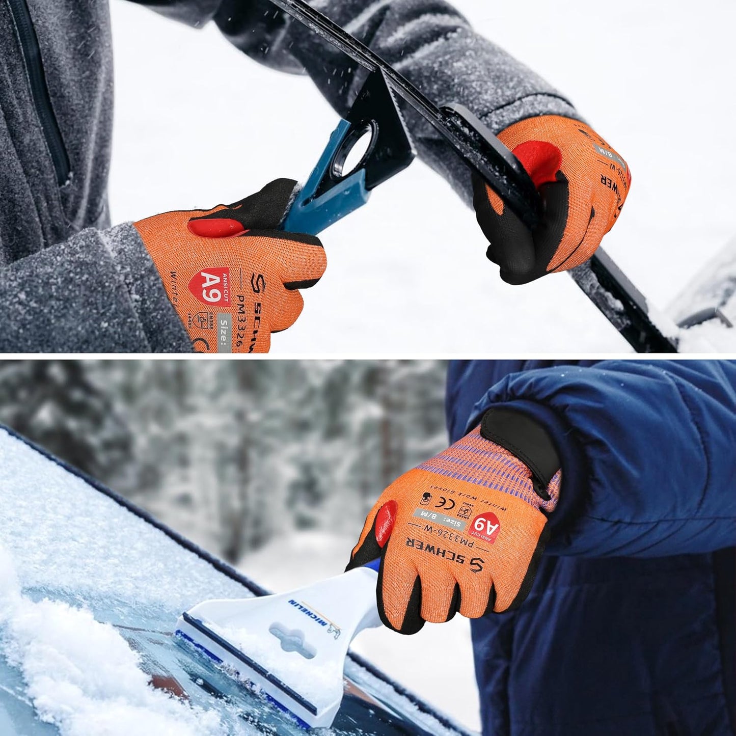Schwer ProGuard High Level Cut Resistant Work Gloves for Extreme Protection, ANSI A9 Cut Gloves with Reinforced Thumb, Non Slip, Breathable, Durable, Touch-screen, Black 1 Pair（L 3326