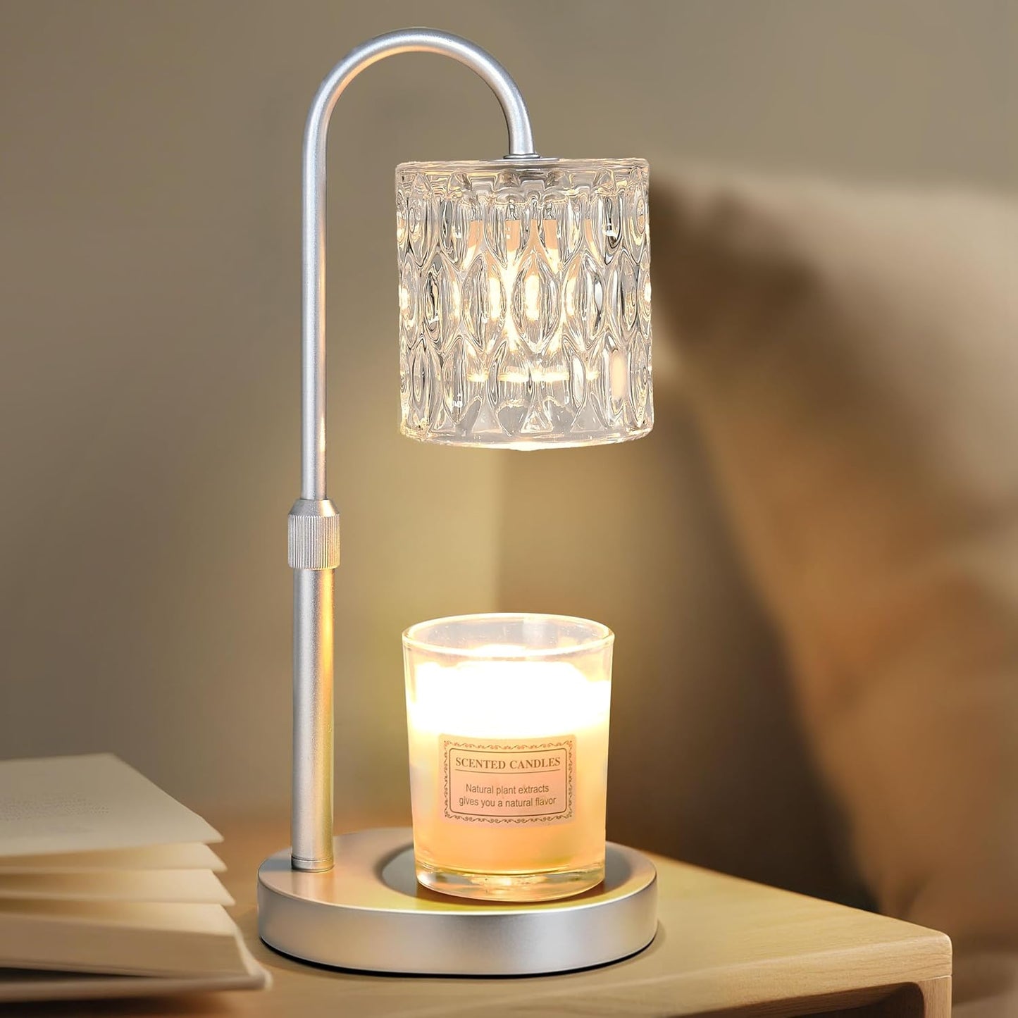 Dreamholder Electric Candle Warmer Lamp with Timer & Dimmer, Adjustable Height Wax Melt Warmer for Jar Candles, Wood Base Candle Melter, Floral Home Decor Gifts for Women, Mom, Natural Wood