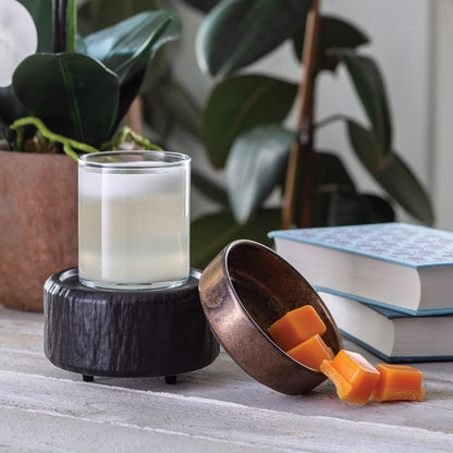 Candle Warmers ETC 2-in-1 Candle and Fragrance Warmer for Warming Scented Candles or Wax Melts and Tarts with to Freshen Room, Pewter Walnut