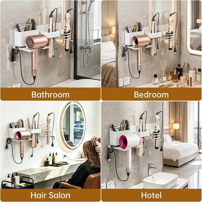 5 in 1 Hair Dryer Holder Hair Tool Organizer Metal Wall Mount (Black) | Curling iron and flat iron storage, Heavy-duty metal rack for styling tools, Cluttered countertops solution for space saving