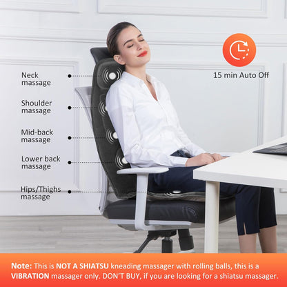 Snailax Massage Seat Cushion with Heat - Extra Memory Foam Support Pad in Neck and Lumbar,10 Vibration Massage Motors, 2 Heat Levels, Back Massager Chair Pad for Back | 【Gift for Men Women】10 Vibration Motors, 5 Massage Modes, Adjustable 3 Intensity,