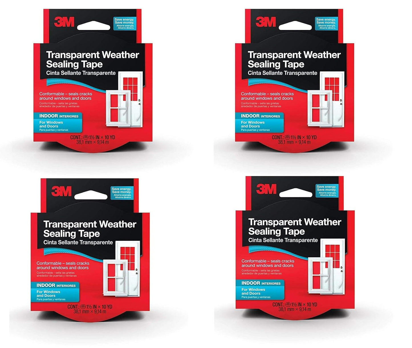 3M Indoor Transparent Weather Sealing Tape, 1.5 in x 30 ft | For Interior Windows and Doors, Moisture Resistant Tape, Helps Reduce Energy Loss, Seals Cracks, Made in the USA