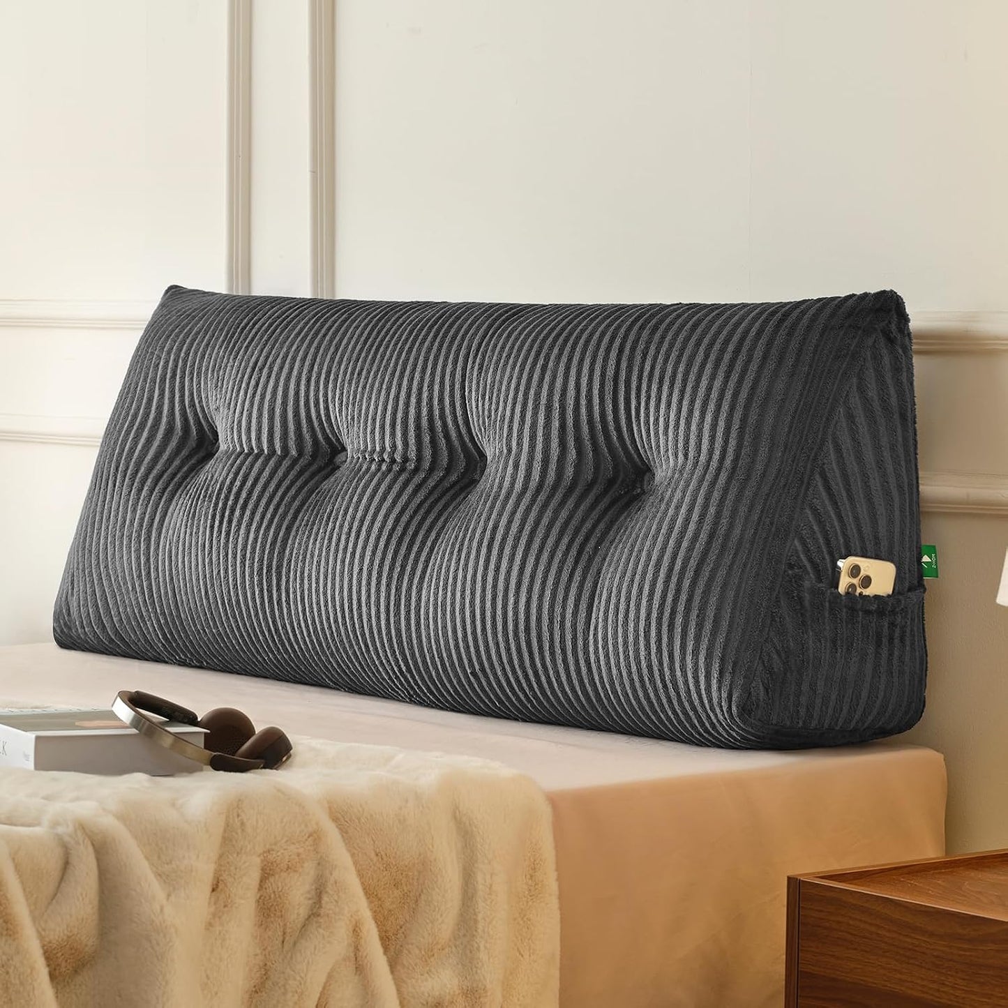 Z-hom Headboard Pillow, Wedge Backrest Cushion, Queen Size,NO Roll Pillow | Grey Triangular Backrest Cushion Equipped,NO Roll Pillow,Ideal for Reading,Sitting Up in Bed&Filling Headboard Gaps