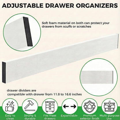 4 Pack Bamboo Drawer Dividers Organizer with Inserts 2.6'' High | Expandable from 12.5-21.7", Adjustable Drawer Organizer Separators for Utensils, Clothing, Office, Dresser, Bedroom, (Beige)