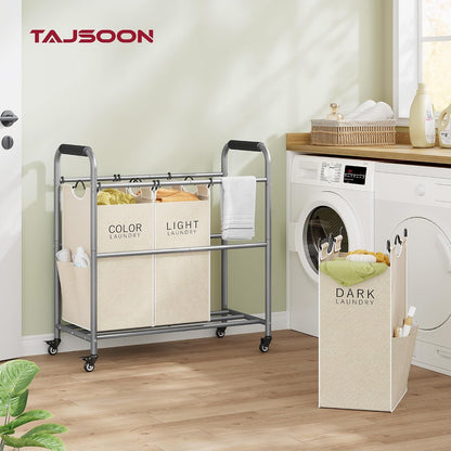 2 Bag Laundry Sorter Cart, Black & Grey | 50lbs Large Capacity, Removable Laundry Bags, Heavy Duty Lockable Rolling Wheels, Laundry Hamper Basket for Clothes Storage