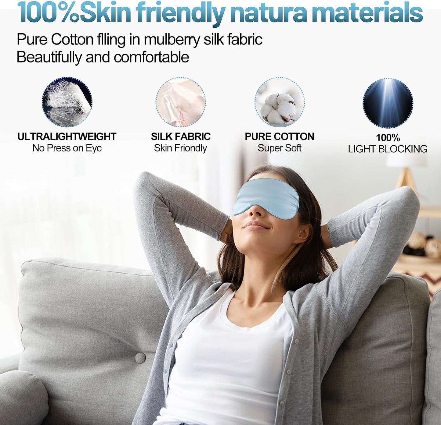 Sleep Mask, Silk Eye Mask for Sleeping with Adjustable Strap, Satin Blackout Sleeping Eye Mask for Men&Women, Comfortable Blindfold Eyeshade for Night Sleep(Black)