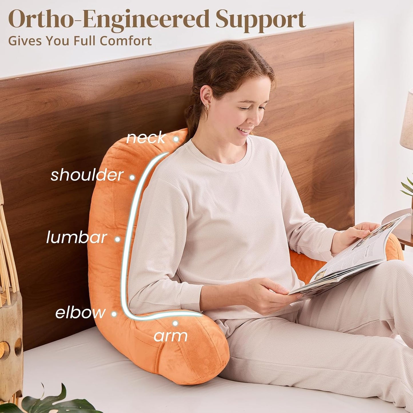 Sasttie Reading Pillows for Sitting in Bed Adult, Back Pillow Bed Sitting Up, Back-Rest Support Cushion for Sit Up on Couch, Sofa, and Floor, Dorm Essentials, Oeko-Tex Certified, Dark Grey