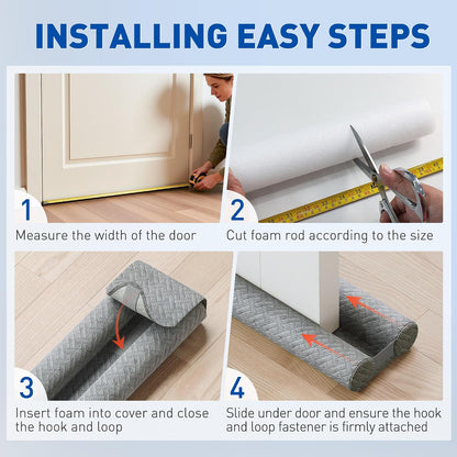 MAGZO Under Door Draft Stopper, 36 Inch Adjustable Door Gap Filler, Gray | Dual-Sided Soundproof Door Sweep for Blocking Noise Cold Air, Smoke, Dust & Light – Easy Install, Energy Saving, Washable