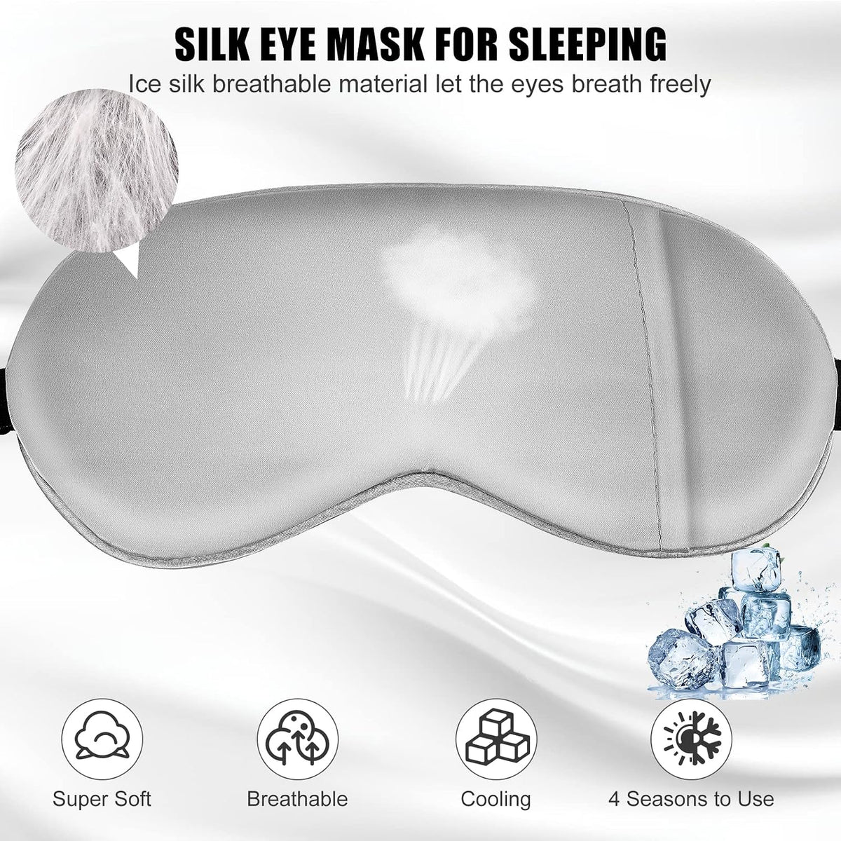 Silk Sleep Mask with Cooling Gel Eye Mask, Warm and Cold Compress, Heated Eye Mask for Tired Eyes, Stain Eye Cover Sleeping Mask for Travel, Home, Office, Yoga, Total Blackout (Black)