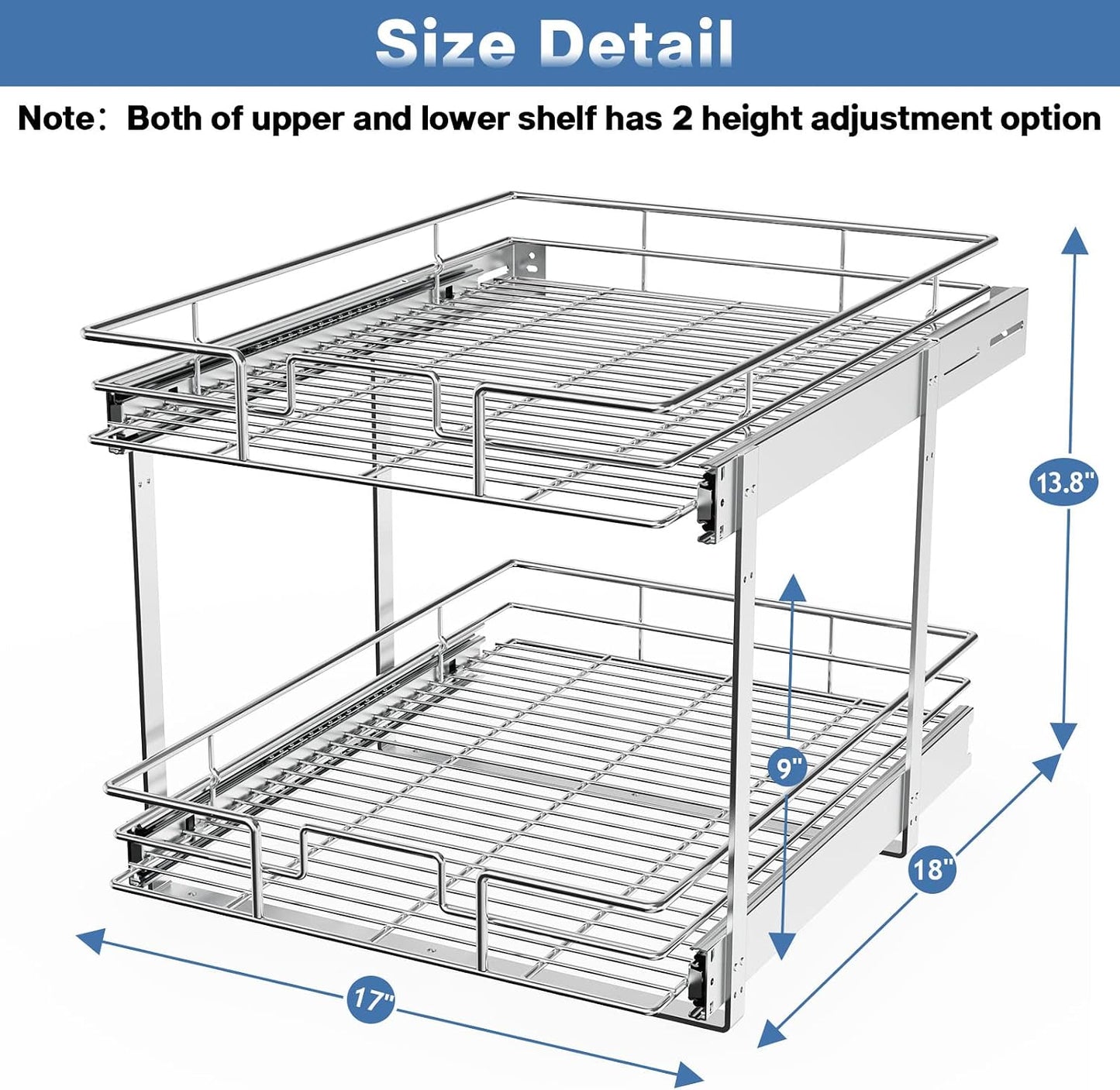 LOVMOR 2 Tier Individual Pull Out Cabinet Organizer 11" W x 18" D, Slide Out Kitchen Cabinet Storage Sliding Shelves