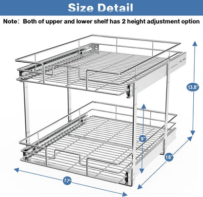 LOVMOR 2 Tier Individual Pull Out Cabinet Organizer 11" W x 18" D, Slide Out Kitchen Cabinet Storage Sliding Shelves