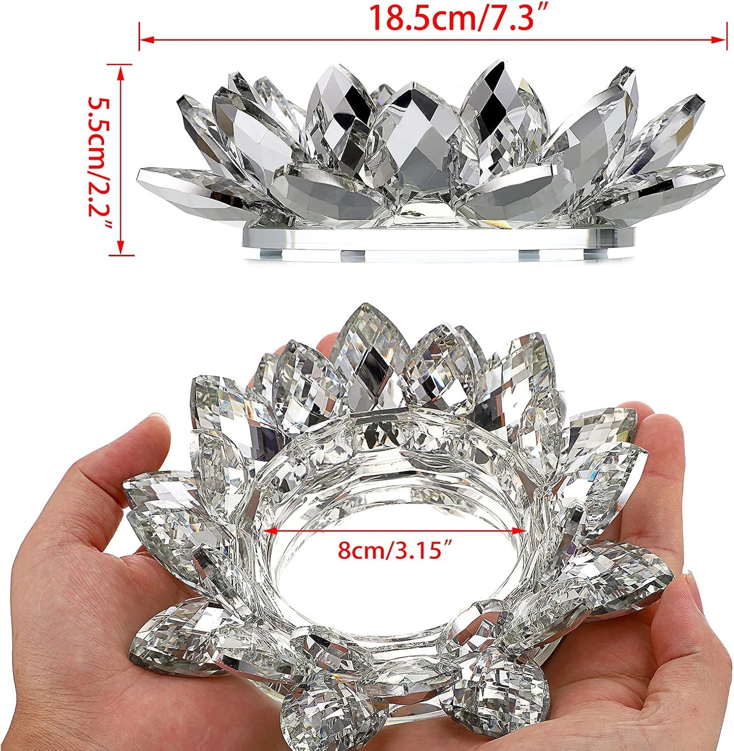 OwnMy Crystal Lotus Flower Candle Holder for Pillar Candles up to 3 Inch | Clear Lotus Flower Pillar Candle Holder Tea Light Holder, Glass Lotus Petal Votive Candle Stand for Wedding Party Home Decors