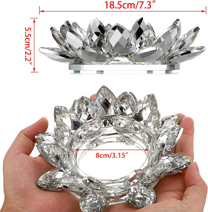 OwnMy Crystal Lotus Flower Candle Holder for Pillar Candles up to 3 Inch | Clear Lotus Flower Pillar Candle Holder Tea Light Holder, Glass Lotus Petal Votive Candle Stand for Wedding Party Home Decors