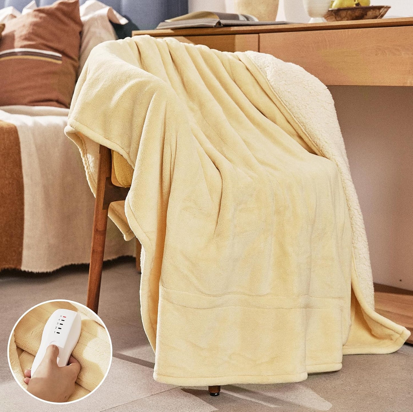 Heated Blanket 50x60”, 3 Hours Auto-Off Electric Blanket, Grey | 5 Heat Settings, Heating Blanket Machine Washable, Overheat Protection, Soft Fabric, Energy Efficient, Heat Throw for Office