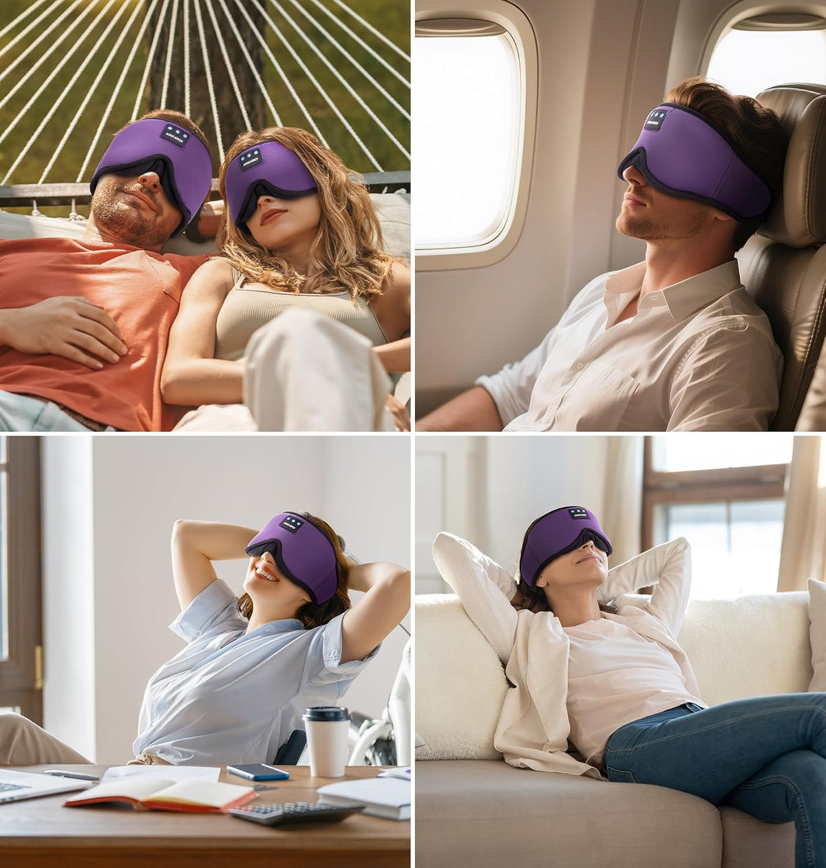 Ice Silk Sleep Mask with Headphones, Sleep Headphones for Side Sleeper with 3D Cups, Bluetooth 5.4 Sleeping Eye Mask, Total Blackout Sleeping Headphones for Women Men (Purple)