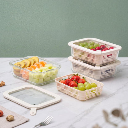 Glass Food Storage Containers with Glass Lids, Microwave Safe Food Container Set, Aitight Meal Prep Container Set, BPA Free, 2 extra Colanders, LeakProof, 2 Pack of 60oz
