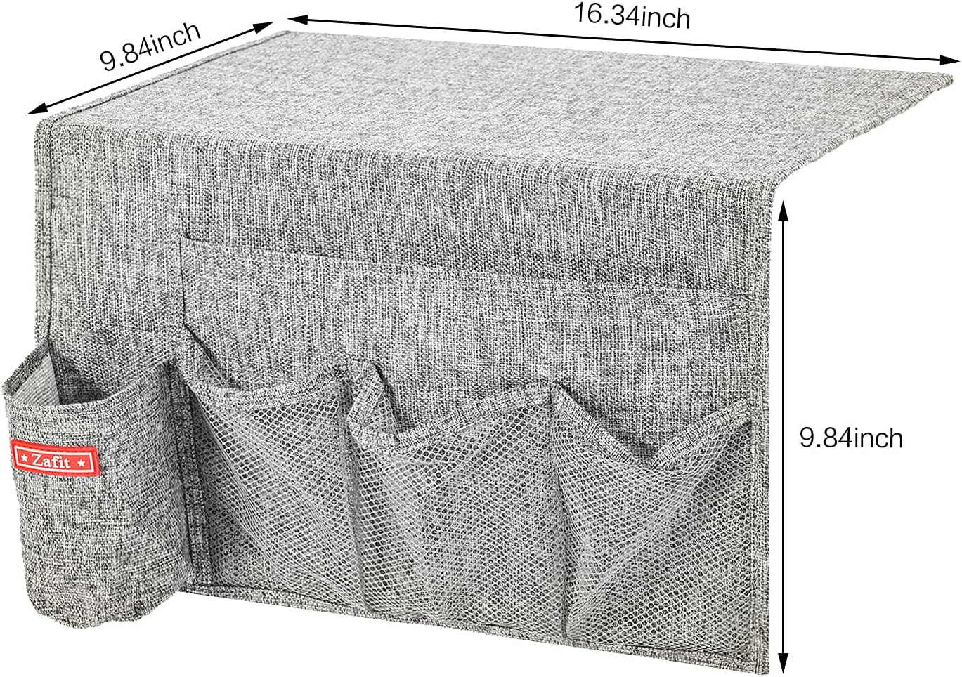 Zafit Linen 4 Pockets Bedside Caddy, Bedside Storage Organizer for Magazine, Remotes, Phone (Beige, Classic 4 Pockets)