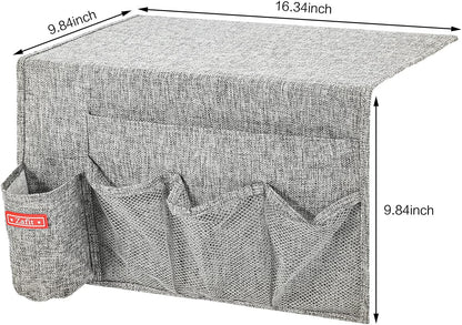Zafit Linen 4 Pockets Bedside Caddy, Bedside Storage Organizer for Magazine, Remotes, Phone (Beige, Classic 4 Pockets)