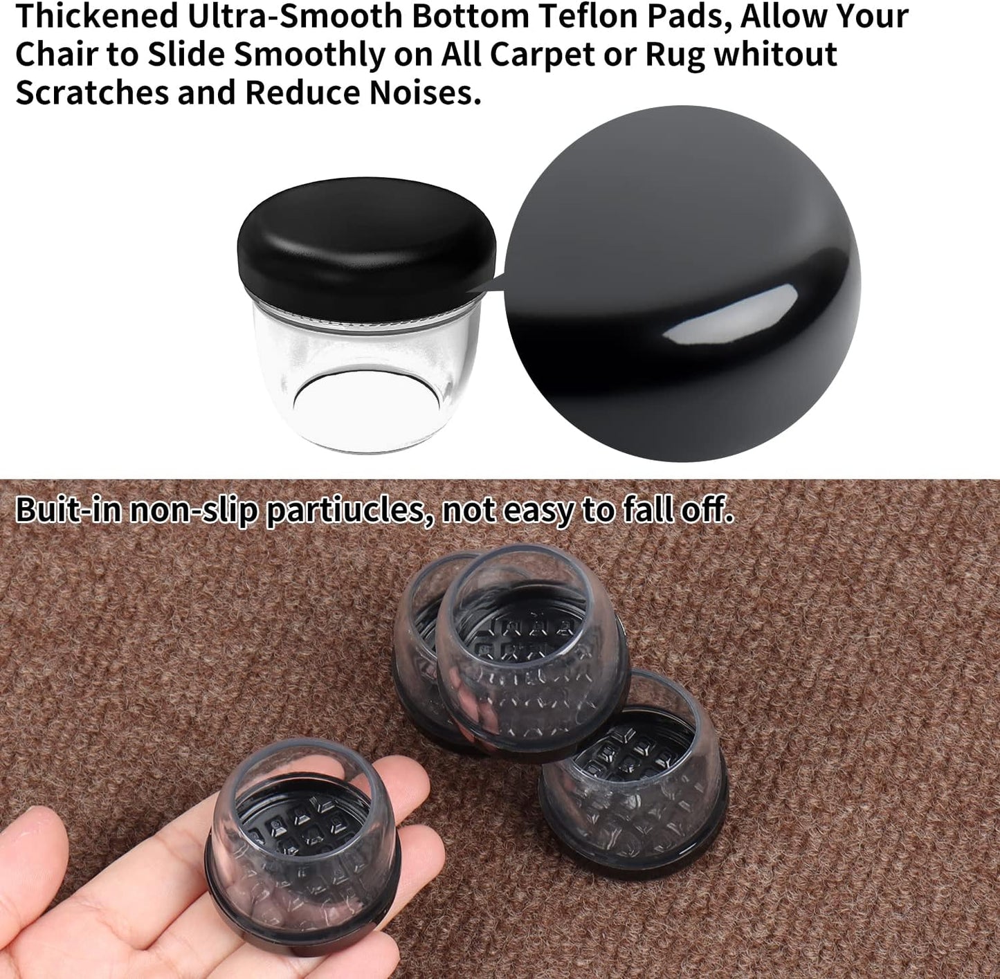 Ezprotekt Chair Leg Sliders for Carpet, 24 Pcs Square Chair Glides for Carpet, Carpet Furniture Pads Stool Leg Protectors Caps, Carpet Furniture Glides Quickly and Easily (L Fit:1" - 1.4")