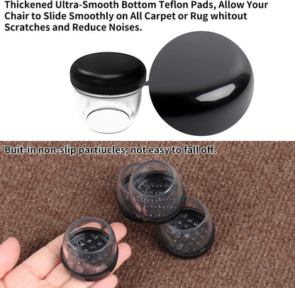 Ezprotekt Chair Leg Sliders for Carpet, 24 Pcs Square Chair Glides for Carpet, Carpet Furniture Pads Stool Leg Protectors Caps, Carpet Furniture Glides Quickly and Easily (L Fit:1" - 1.4")