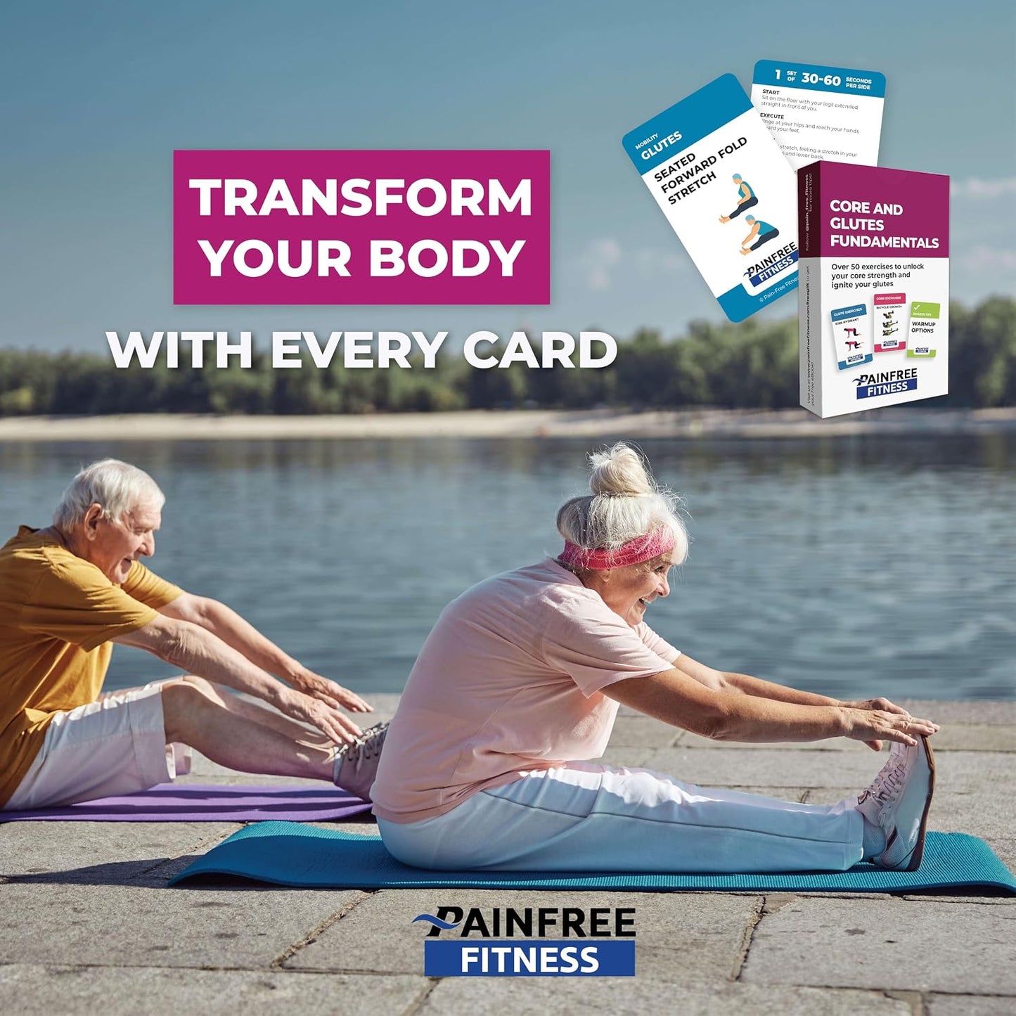 50 Exercise Cards Core & Glutes 3x5'' - Training Exercise Deck of Cards for Women & Men - Beginner to Intermediate - QR Video Guides & Inclusive Artwork - Bend & Tear-Resistant