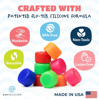 Earvolution Floating Putty Buddies Swim Earplugs - Doctor-Invented, Made in USA, Moldable Premium Silicone Plugs Help Prevent Swimmer's Ear, 3 Pair Pack - Blue/Yellow/Green