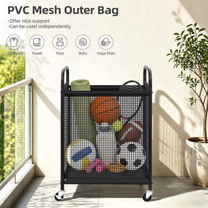 STORAGE MANIAC Rolling Laundry Hamper with Wheels 2-Section Laundry Sorter Rolling Laundrys Basket on Wheels with Removable Bag Clothes Hamper Laundrys Organizer Cart Bathroom Bedroom 100L Beige