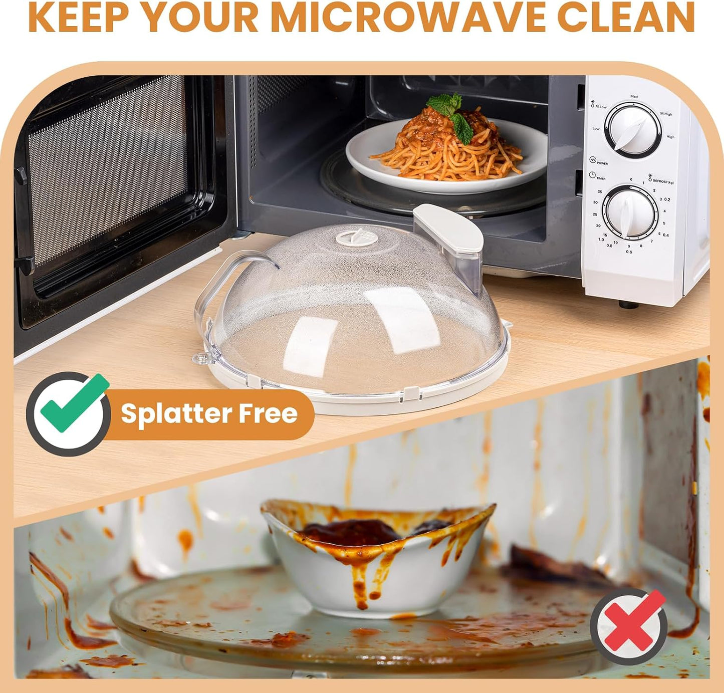 Microwave Splatter Cover with Water Steamer, Integrated Handle, 10 Inch | Microwave Food Cover with Water Reservoir to Keep Food Moist, Kitchen Essentials Gadgets, House Warming Gifts New Home