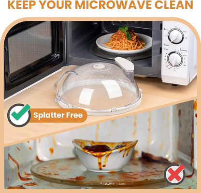 Microwave Splatter Cover with Water Steamer, Integrated Handle, 10 Inch | Microwave Food Cover with Water Reservoir to Keep Food Moist, Kitchen Essentials Gadgets, House Warming Gifts New Home