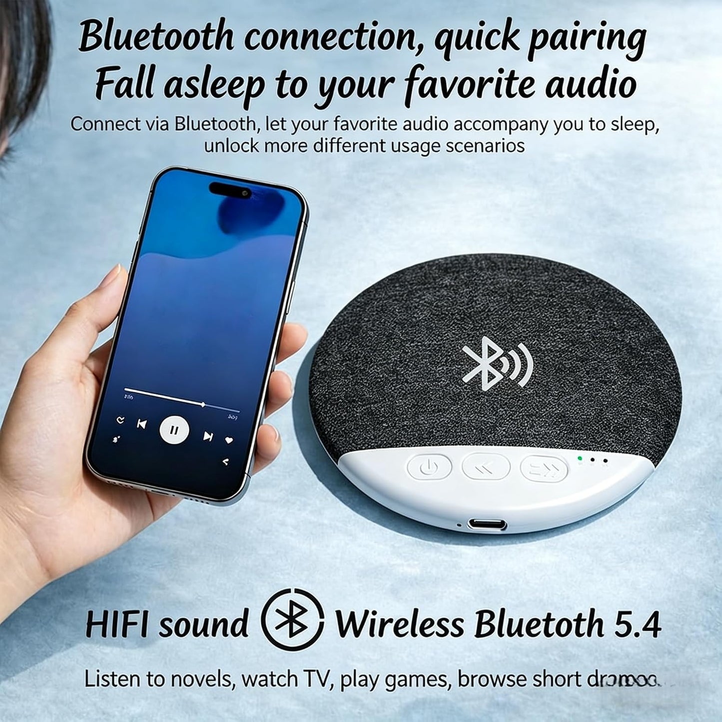 2026 New Bluetooth Pillow Speaker for Sleeping, Ultra-Thin 1.1cm Under Pillow Speaker with White Noise Timer & Bluetooth 5.4, Wireless Sleep Aid with Stereo Bass, Comfortable for Adult Side Sleepers