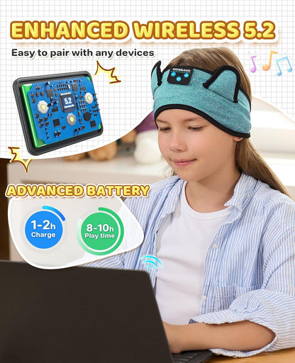 KIDSBAND Kids Bluetooth Headphones, Sleep Headband [Wireless & Wired Playback 2in1] Foldable Headphones for School/Travel/Tablet/Sleep