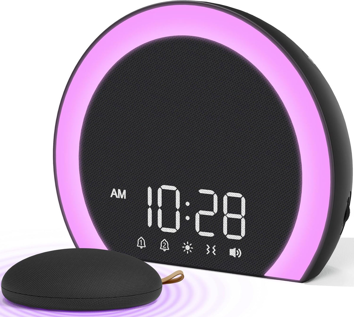 ANJANK Extra Loud Alarm Clock with Wireless Bed Shaker, Vibrating Dual Alarm with Light Wake Up for Heavy Sleepers & Hearing Impaired, 9-Color Night Light, 8 Sounds, 0-100% Dimmer, USB Charger
