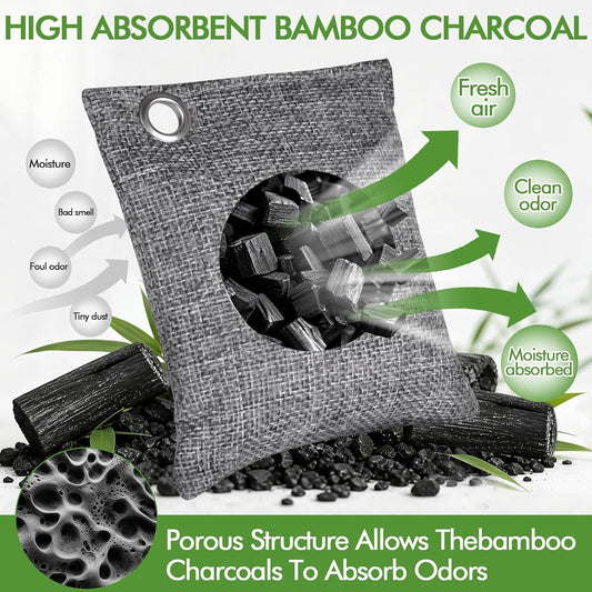 20 Pack Activated Charcoal Odor Absorber (100g each) with 20 Hooks, Bamboo Charcoal Air Purifying Bag, Car Deodorizer Odor Absorber for Home Car Closet Shoe Refrigerator Basement Odor Eliminator