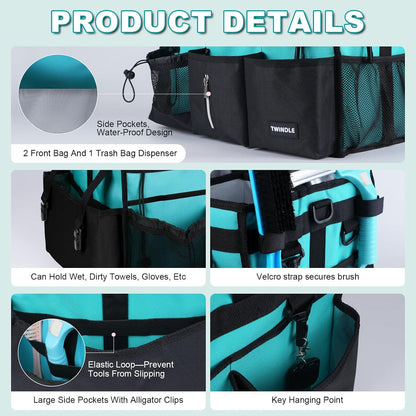 Extra Large Cleaning Caddy Bag with Built-In Support Board, Cleaning Tote Organizer with Removable Divider, Supply Carryall with Adjustable Shoulder Strap and Waist Belt for Cleaners & Housekeeper