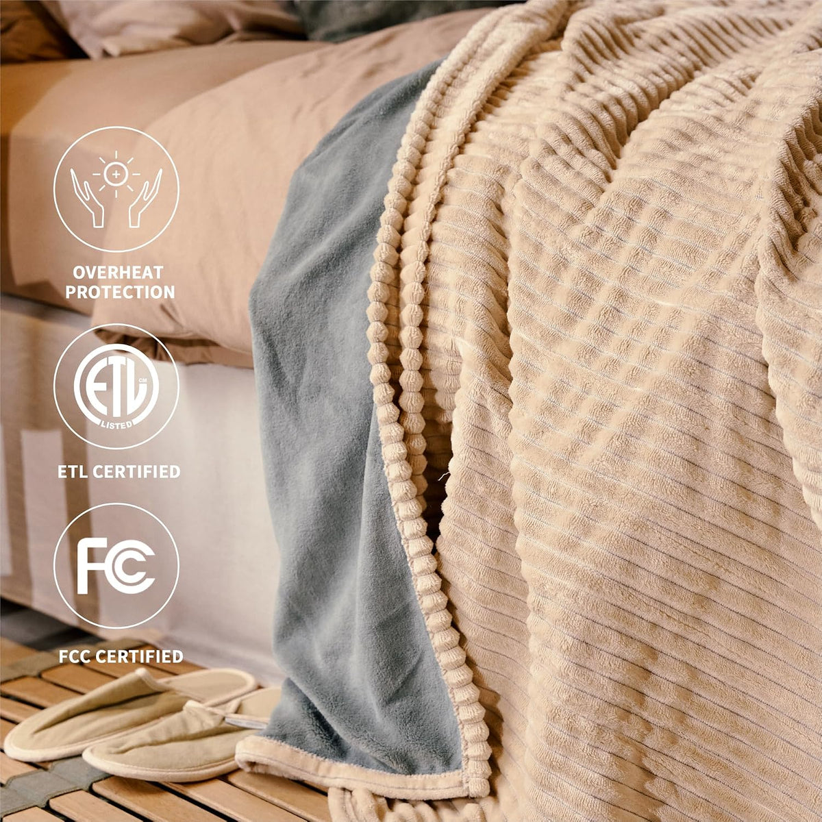 Heated Blanket 50x60”, 3 Hours Auto-Off Electric Blanket, Grey