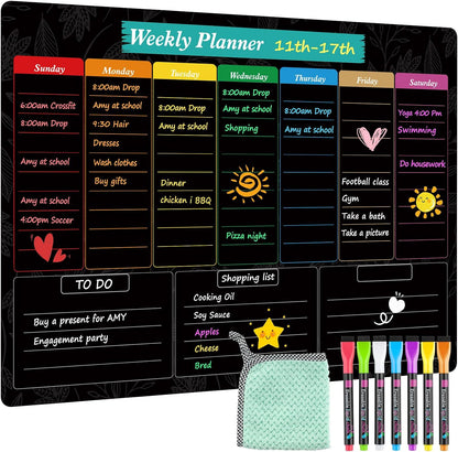 MaxGear Weekly Dry Erase Board for Fridge, 16"x12" Magnetic Calendar | Strong Magnetic, Smooth Writing and Effortless Erasing, Stain Resistant without any Stains with 7 Markers and 1 Eraser