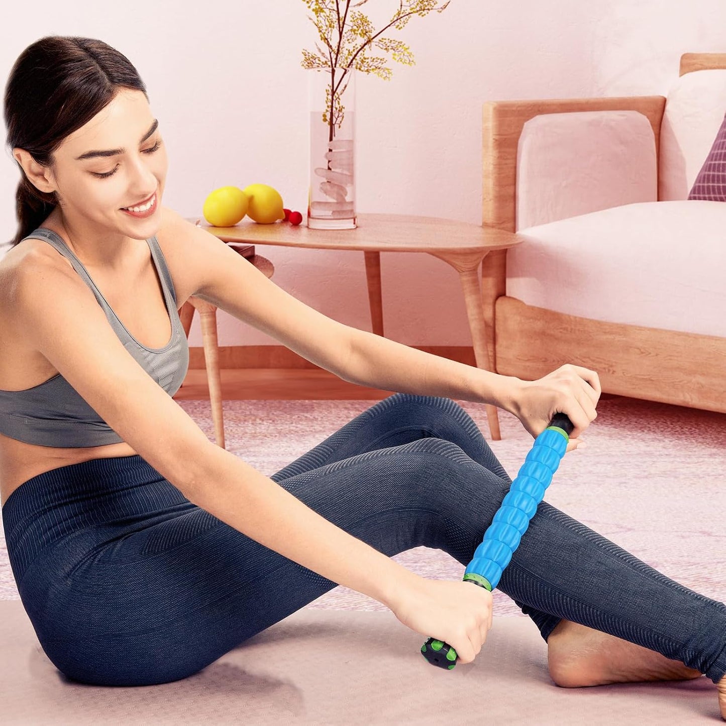 YANSYI Professional 9-Roller Deep Tissue Massage Stick - Portable Muscle Recovery Roller for Athletes, Relieves Post-Workout Soreness & Leg/Back Pain - Portable Physio Tool (Blue 1)