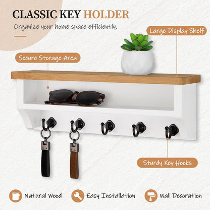 Nekon Key Holder Wall Mount, Wall Organizer Shelf with 5 Key Hooks | Wall Mounted Key Rack Room Decor for Home and Apartment Essentials