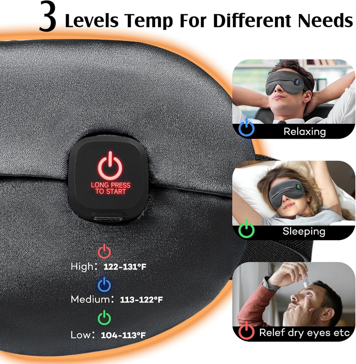 YFONG Cordless Heated Eye Mask for Dry Eyes, Warm Eye Compress, Black