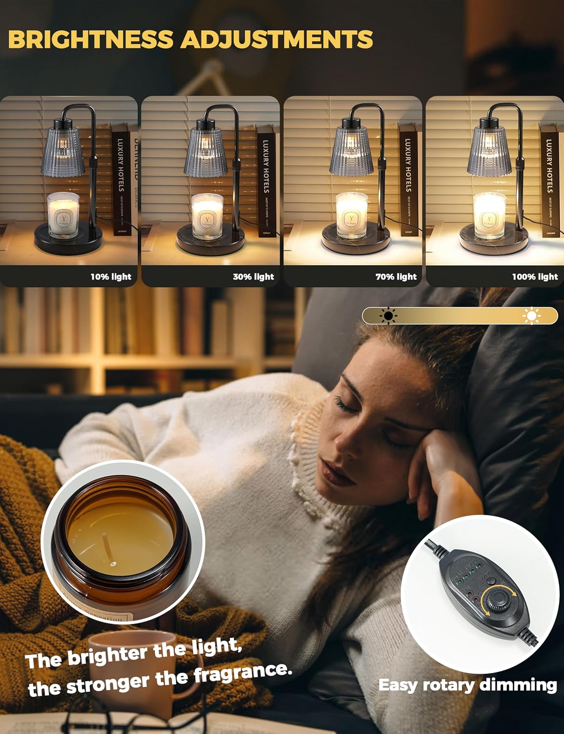 Silver Gray Candle Warmer Lamp with 24h Cycle Timer, Dimmable Wax Warmer