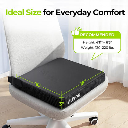 AUVON Gel Ventilation Seat Cushion with Innovation Heat Dissipation Design | Supportive Memory Foam Wheelchair Cushion for Back & Tailbone Comfort, Waterproof Cover, Anti-Sore & Ulcer, Buckle Strap