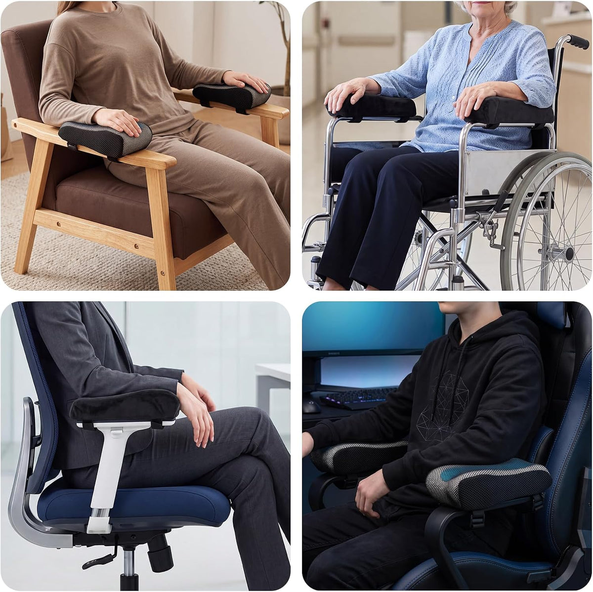 THARAHT 2pcs Ergonomic Blue Mesh Gel Memory Foam Armrest Support Pillow Anti Slip Adjustable Office Chair Games Home Wheelchairs