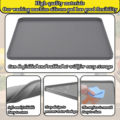 27×27inch Washer Drain Pan Silicone Mat, With Raised Edge Washing Machine Silicone Mat, Multi-function Non Slip, Soft Foldable Portable Waterproof Pad（black）
