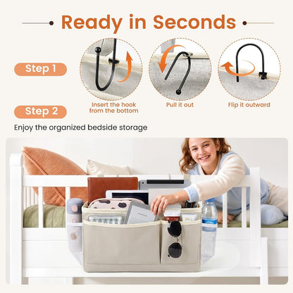 Fab totes Bedside Caddy for Dorm Bed, Bedside Storage Bag Hanging Organizer