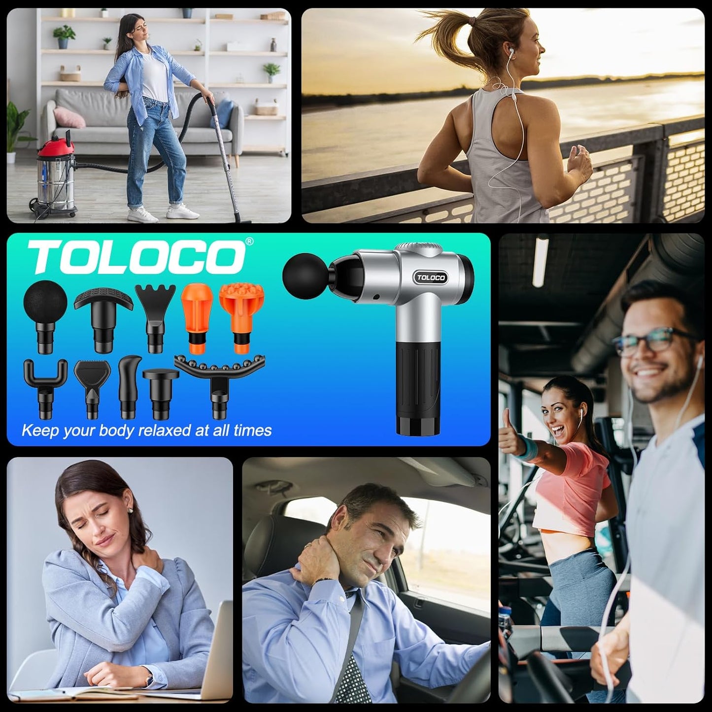 TOLOCO Massage Gun, Deep Tissue Back Massage for Athletes for Pain Relief, Percussion Massager with 10 Massages Heads & Silent Brushless Motor, Relaxation Gifts for Men Women, Black