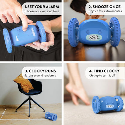 CLOCKY Alarm Clock on Wheels – Loud Rolling Alarm Clock for Heavy Sleepers