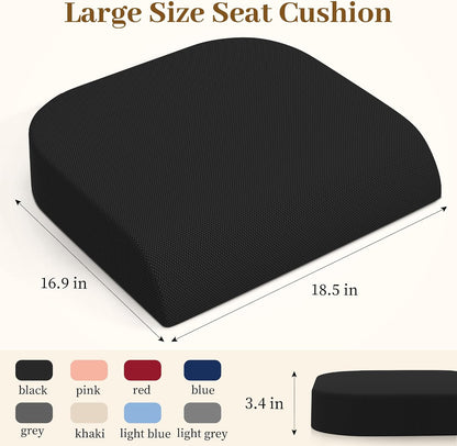 TranquilRelax Memory Foam Seat Cushion for Office Chair, 3-Inch, Black | Medium-firm Support for Long Sitting, Washable Mesh Cover, Non-slip Base, Perfect for Car Seats & Short Drivers