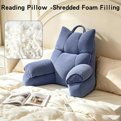 Reading Pillow for Bed with Arms, Back Support, Memory Foam（Grey Black） | Reading Pillow for Bed with High Arm Rests, Back Support Pillow for Sitting Up, Shredded Memory Foam for Reading, TV & Gaming