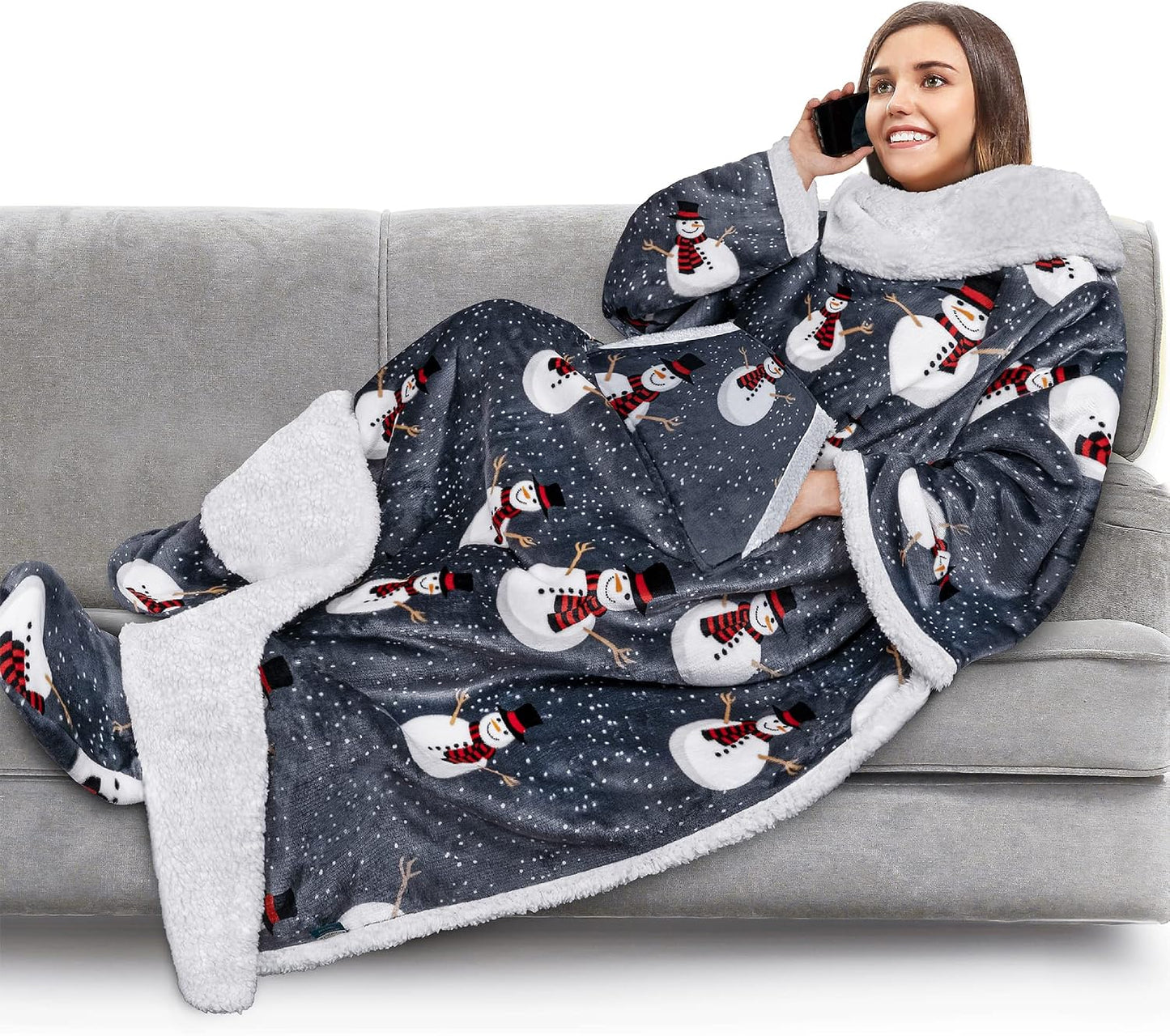 PAVILIA Fleece Blanket with Sleeves, Foot Pockets for Women Men Adults, Plush Wearable Blanket Throw Wrap, Warm Snuggle Blanket Robe, Cozy Gift Ideas Wife Mom, Dark Purple